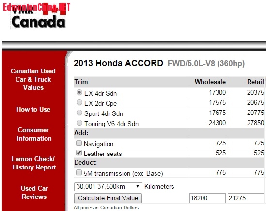 2013 ACCORD EXL - VMR CANADA