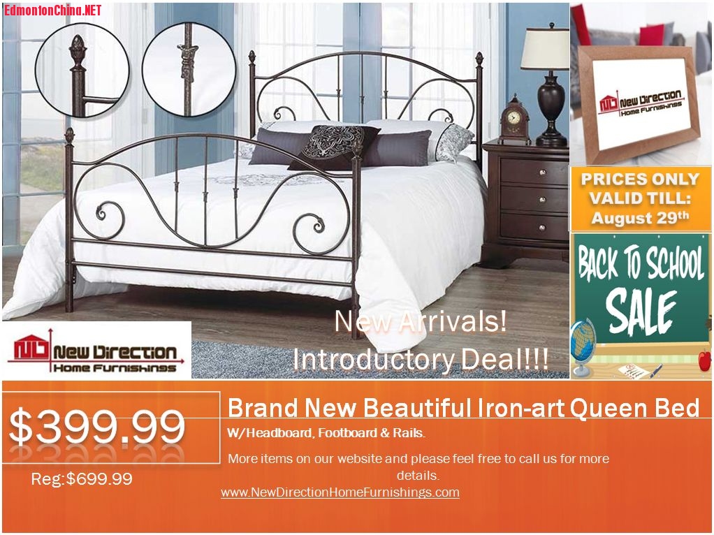 Brand New Beautiful Iron-Art Curving Style Queen Bed Frame   W/Headboard, Footboard & Rails  R ...